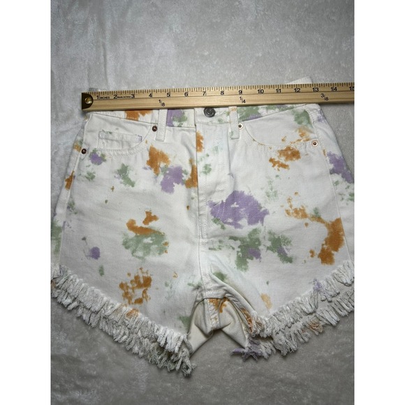 Wild Fable Women Shorts-00 White MultiColor Splatter Pattern Highest Rise Jean - Picture 7 of 9